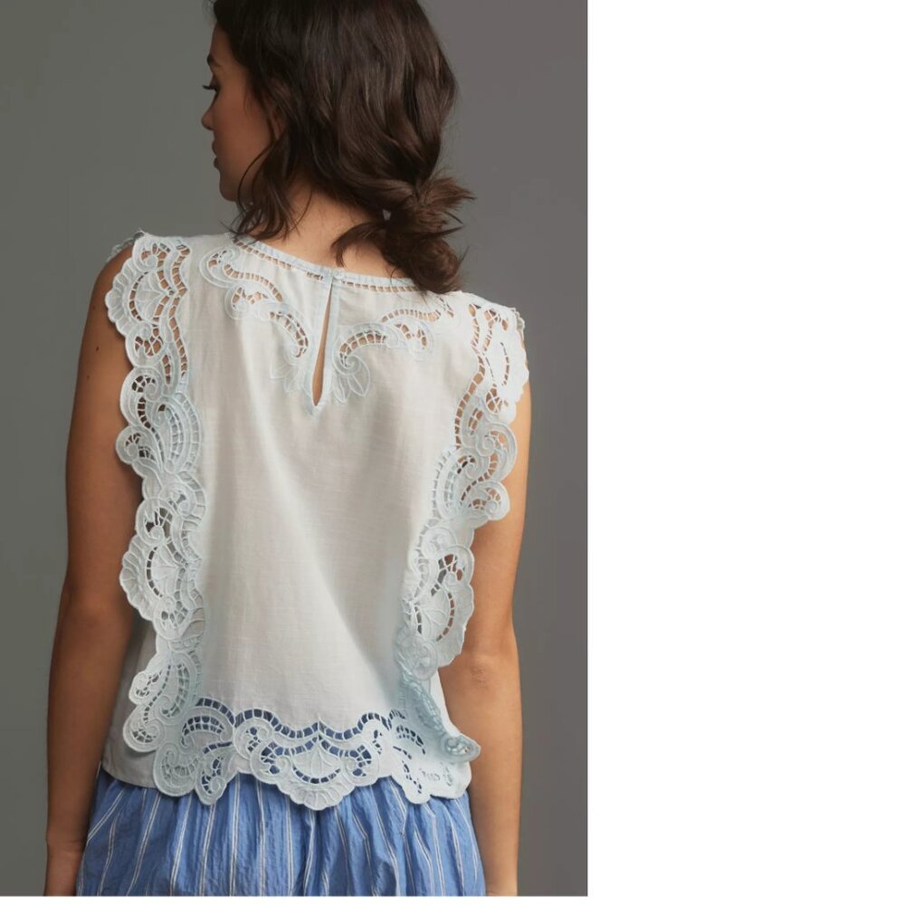By Anthropologie Cutwork Lace Hanky Blouse top  xL blue color new nwt - Picture 4 of 7